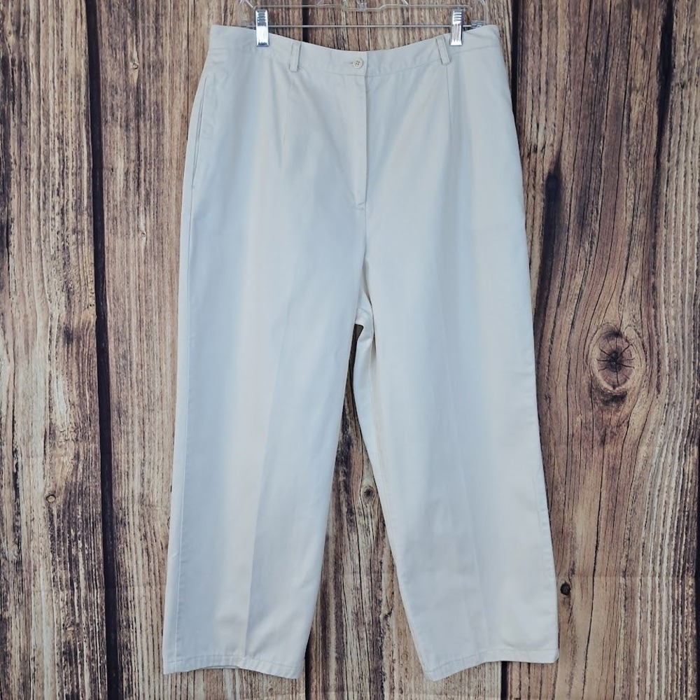 Pendleton Petite 16P Ivory Cotton Ankle Dress Pants Flat Front Straightβ Leg